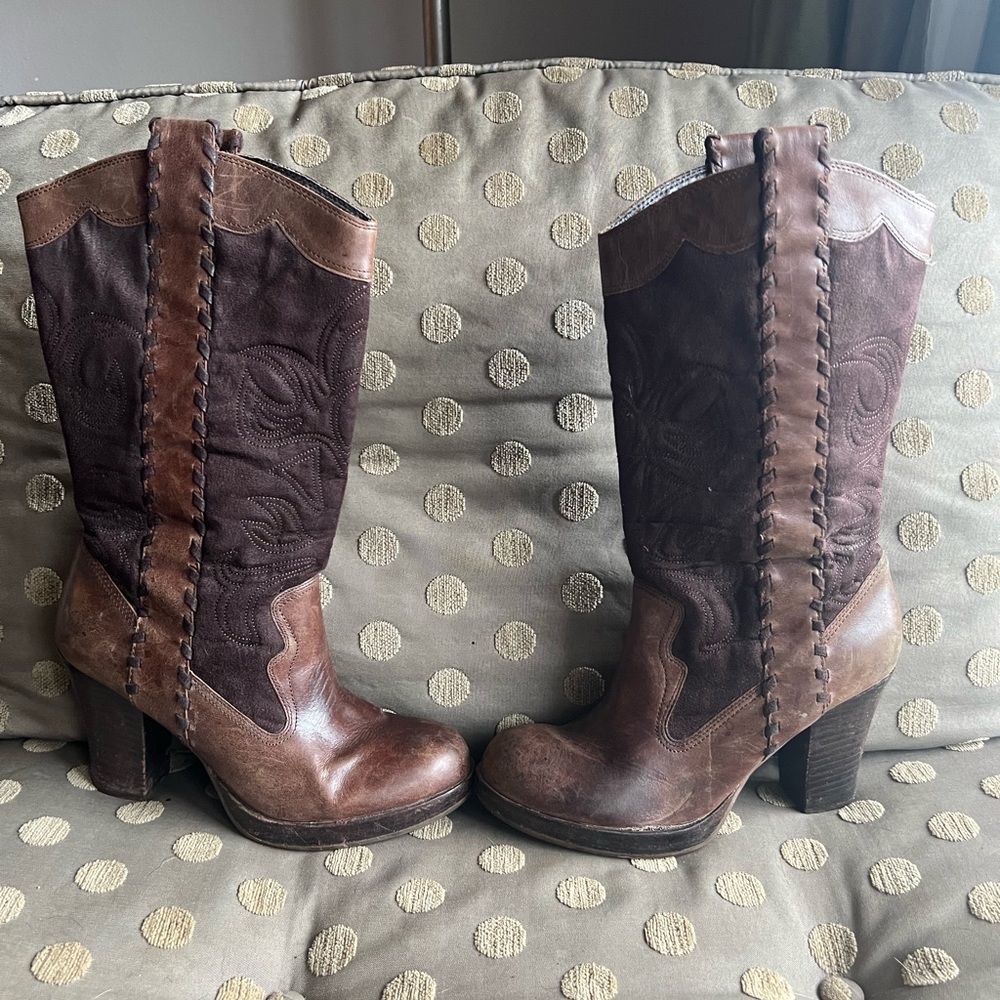 Two Texture Brown Leather Boots - image 3